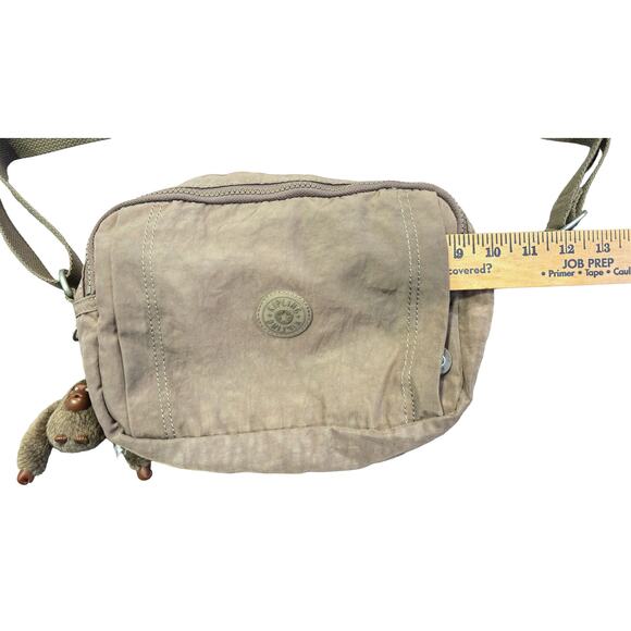 Kipling Taupe Nylon Crossbody Bag Monkey Keychain Adjustable Strap - Picture 3 of 8